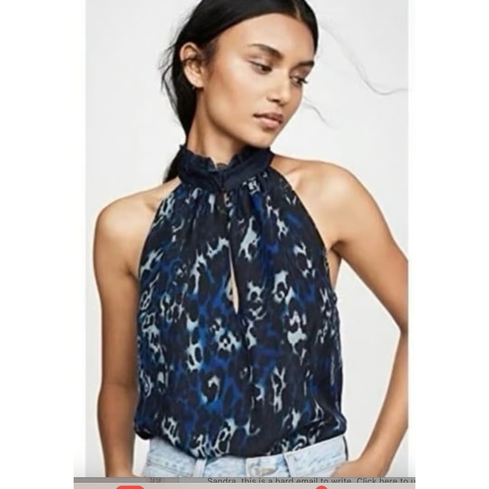 RAMY BROOK Allymay Silk Animal Print Halter Top. in Blue and Black Size Small